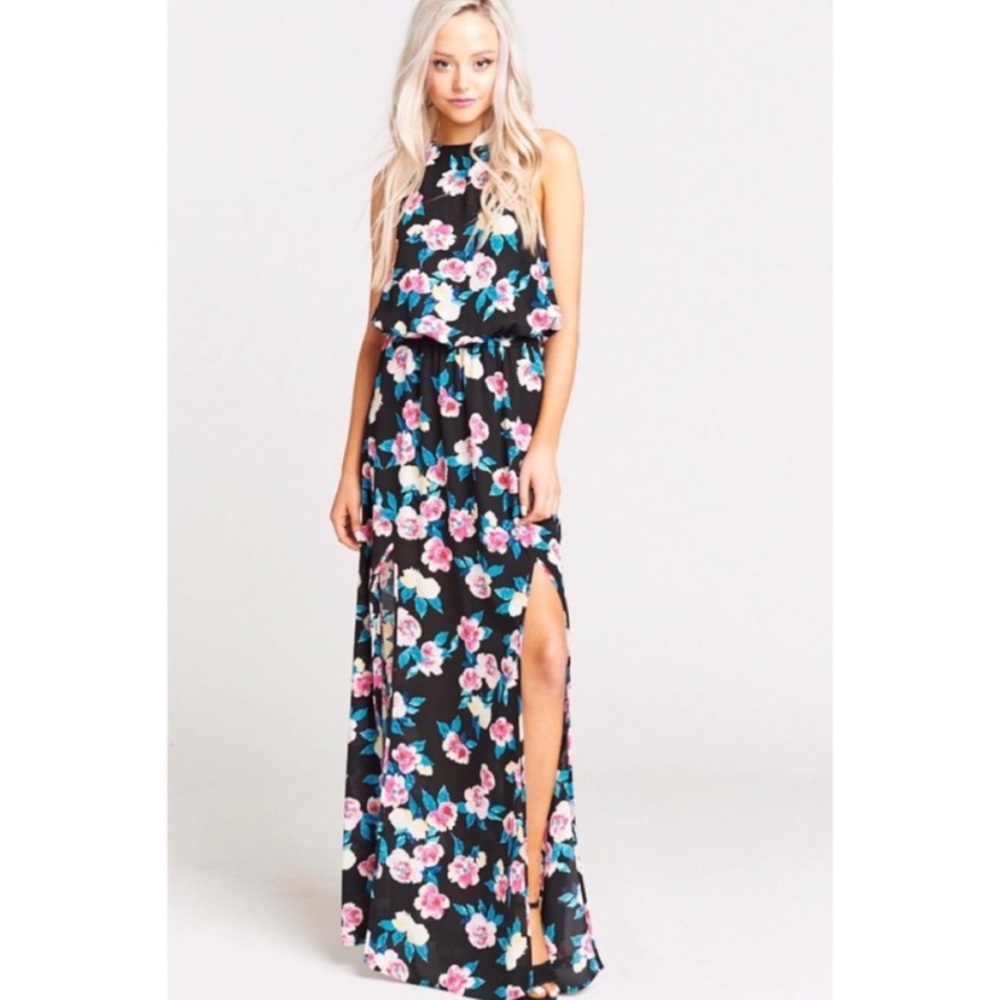 Show me your mumu foral print halter maxi lock Lear dress size small